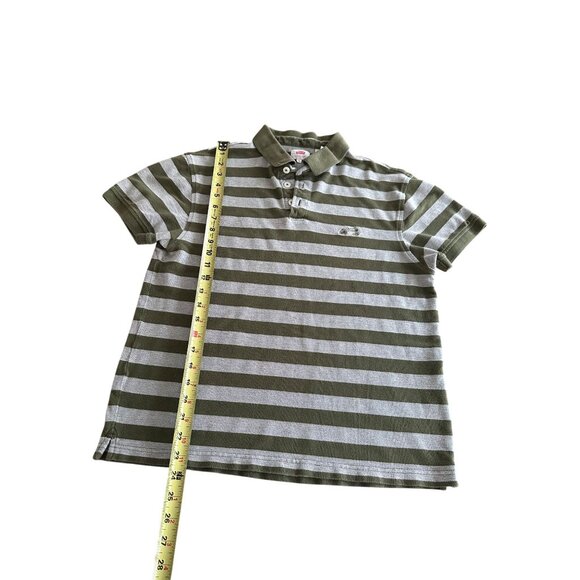 Levis Green & Gray Striped Collared Polo Shirt Mens M Cotton Casual Base Layer - Picture 5 of 8